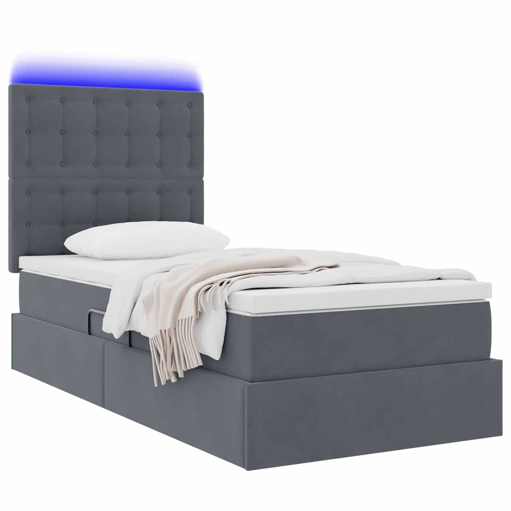 vidaXL Bett mit Stauraum und LED mit LED Dunkelgrau 90 x 190 cm Samt