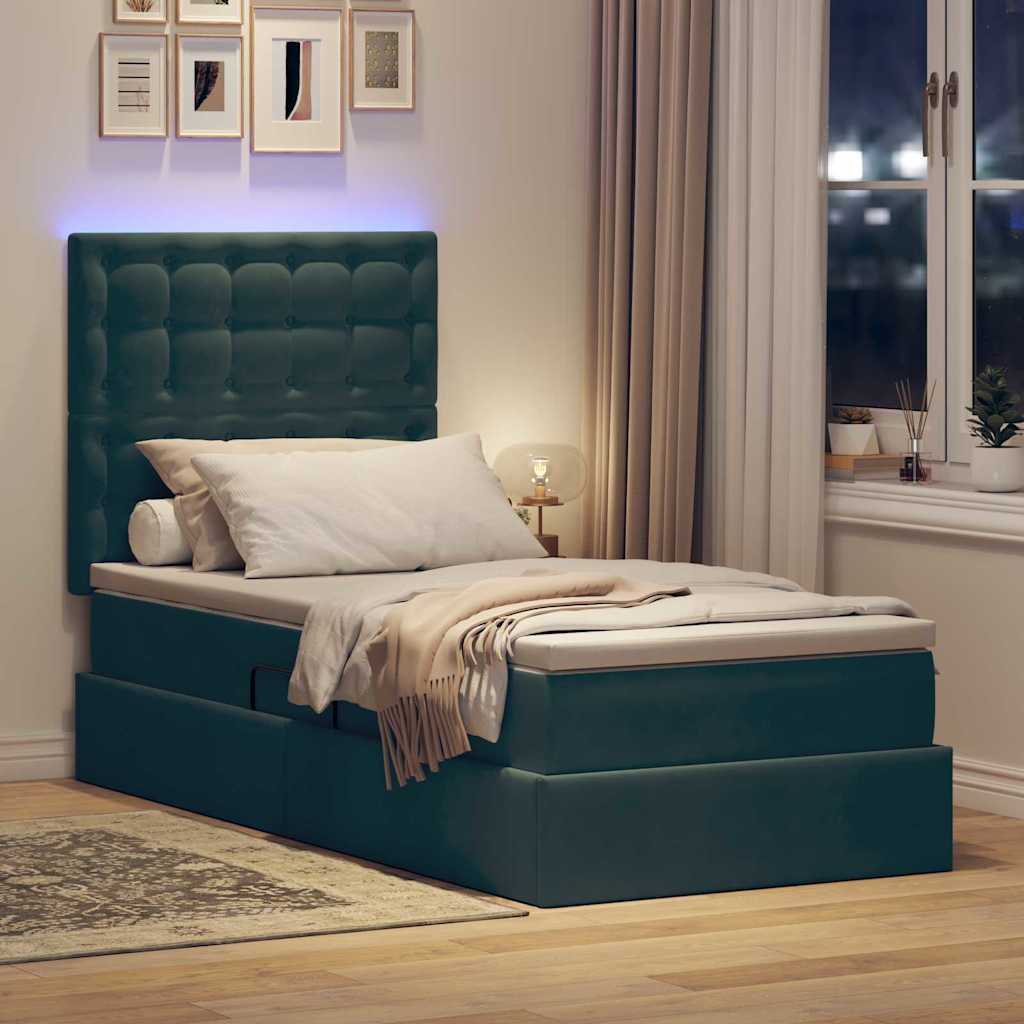 vidaXL Bett mit Stauraum und LED mit LED Dunkelgrün 90 x 190 cm Samt