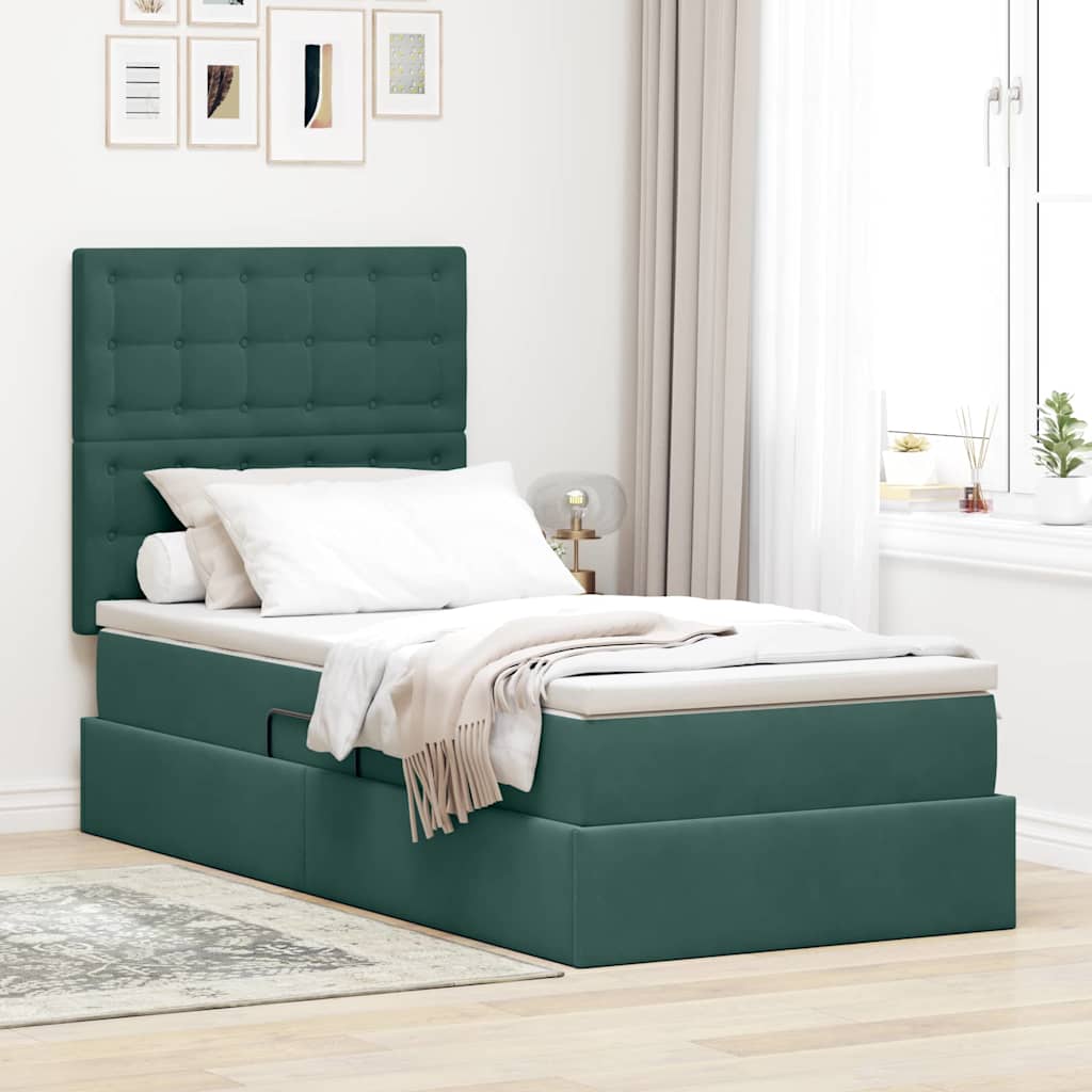 vidaXL Bett mit Stauraum und LED mit LED Dunkelgrün 90 x 190 cm Samt