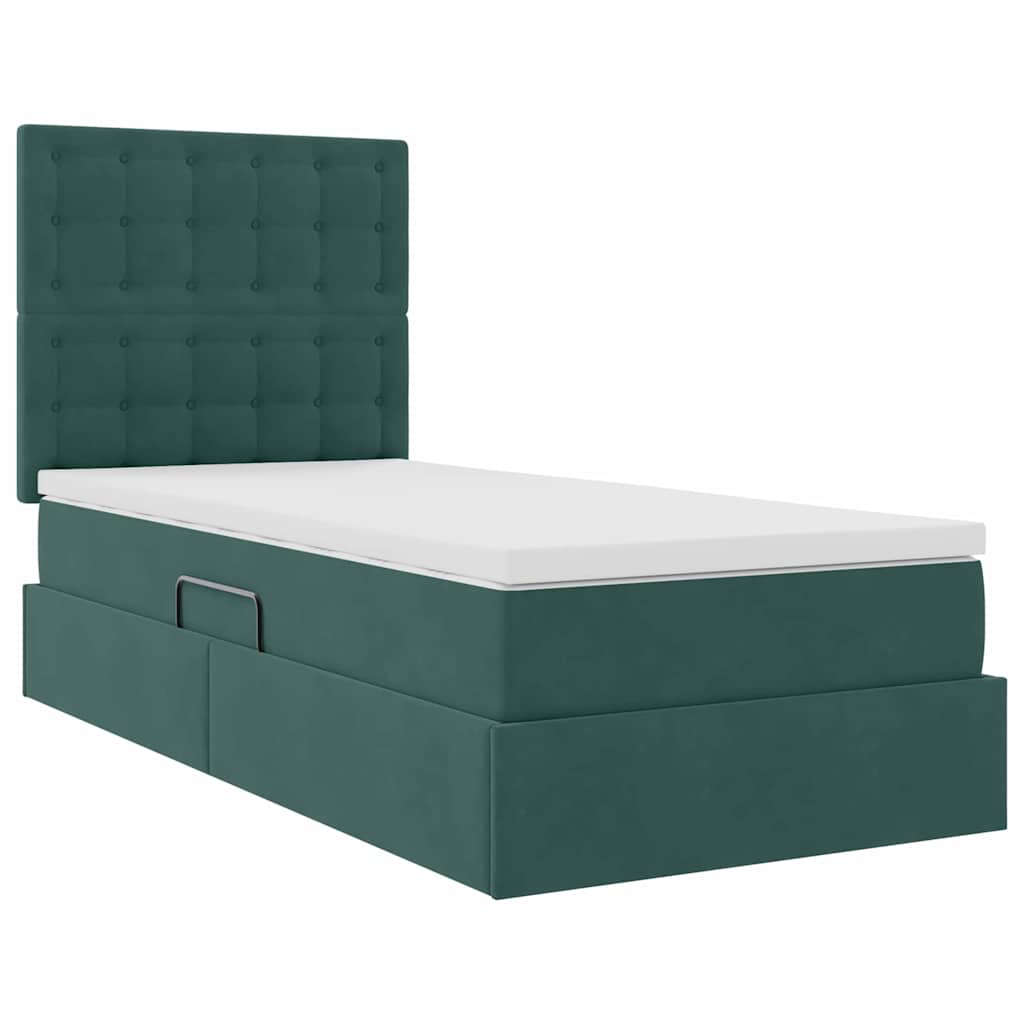 vidaXL Bett mit Stauraum und LED mit LED Dunkelgrün 90 x 190 cm Samt