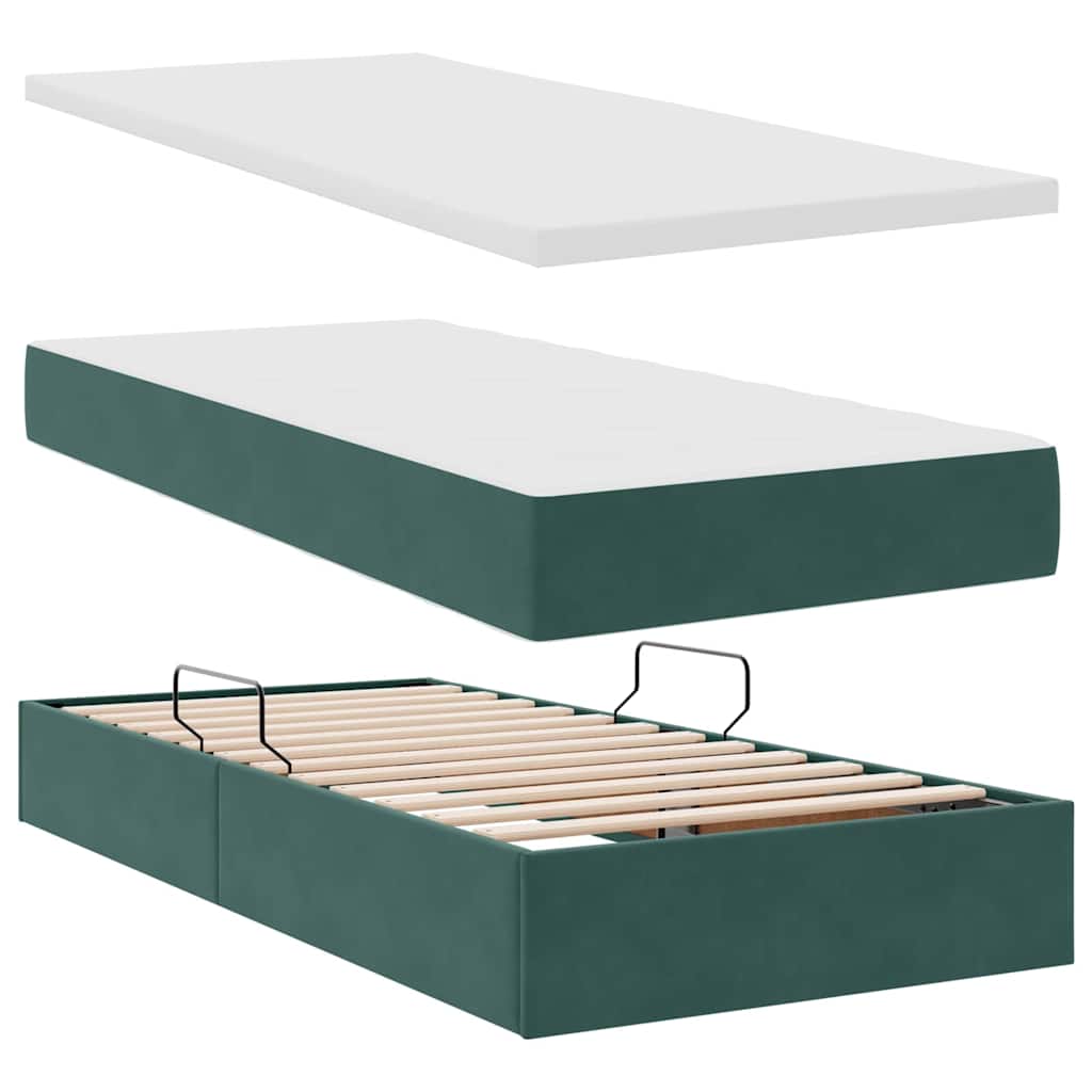 vidaXL Bett mit Stauraum und LED mit LED Dunkelgrün 90 x 190 cm Samt
