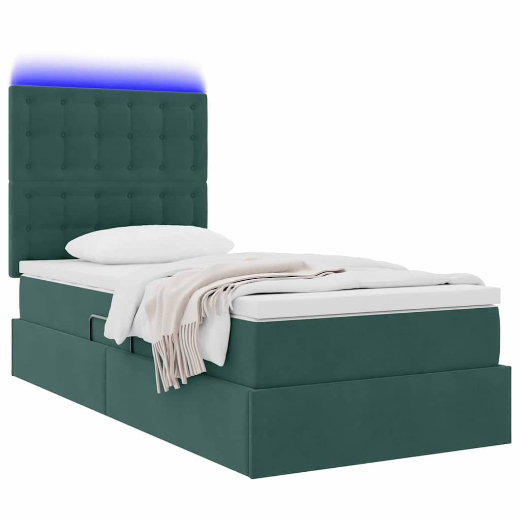 vidaXL Bett mit Stauraum und LED mit LED Dunkelgrün 90 x 190 cm Samt