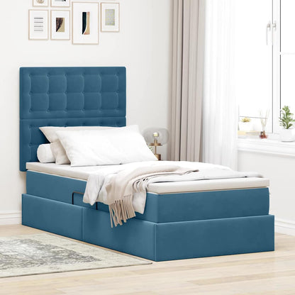 vidaXL Bett mit Stauraum und LED mit LED Dunkelblau 90 x 190 cm Samt