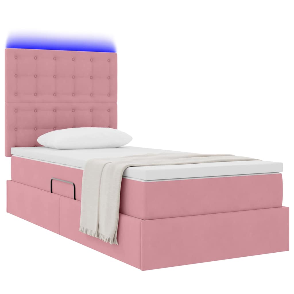 vidaXL Bett mit Stauraum und LED mit Matratze Rosa 90 x 190 cm Samt