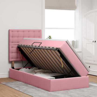 vidaXL Bett mit Stauraum und LED mit Matratze Rosa 90 x 200 cm Samt