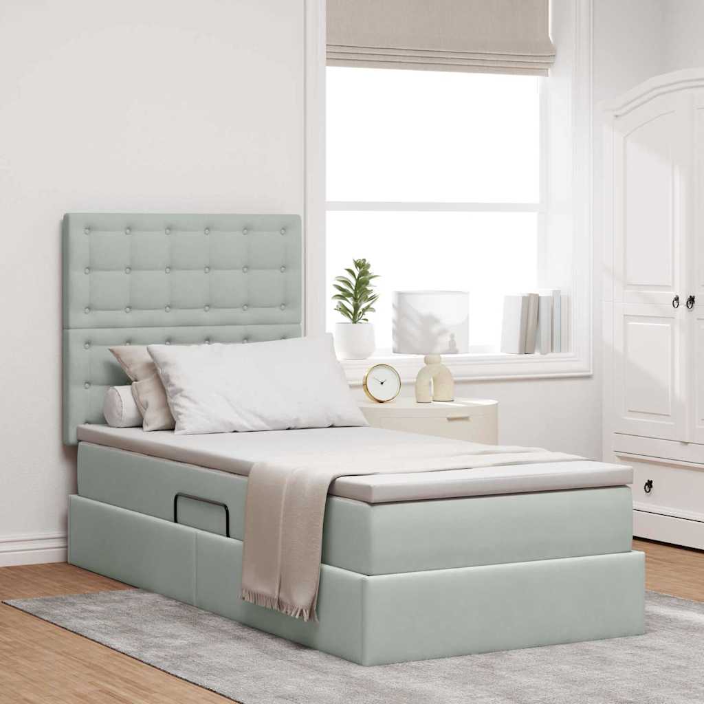 vidaXL Bett mit Stauraum und LED mit LED Hellgrau 100 x 200 cm Samt