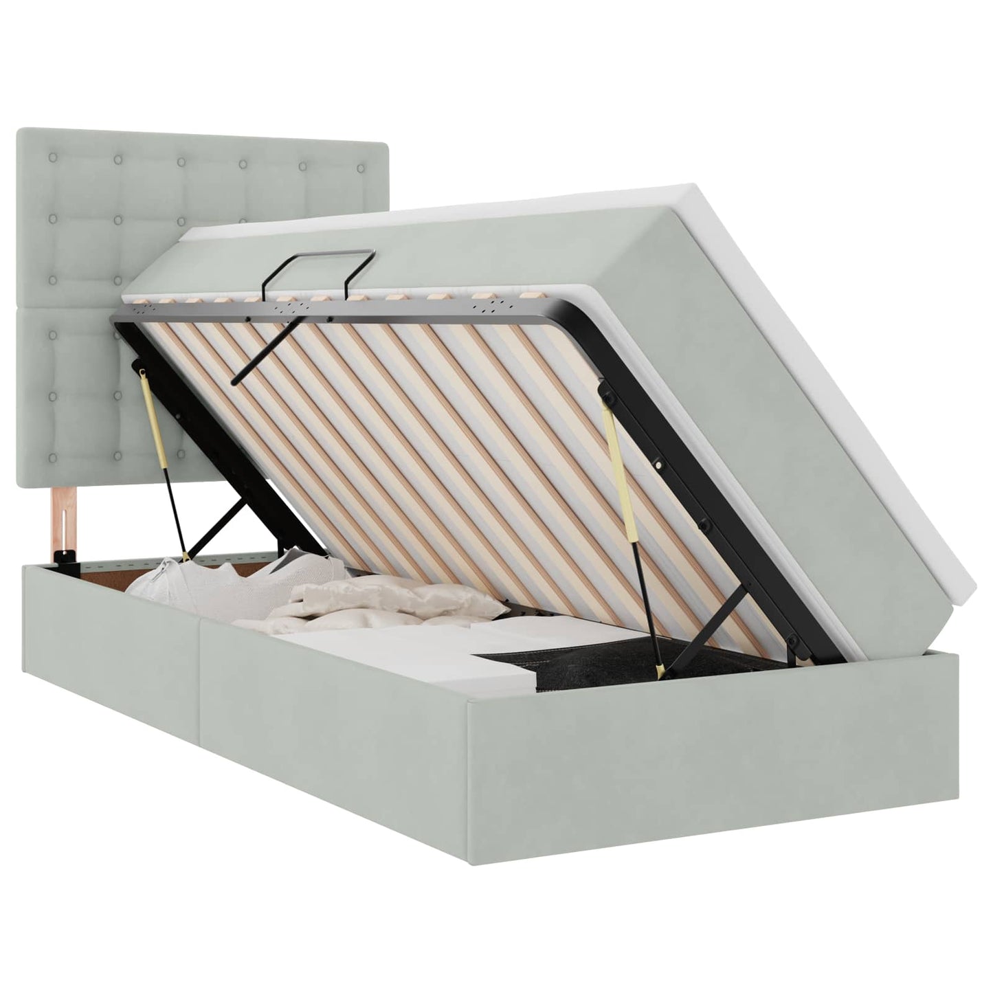 vidaXL Bett mit Stauraum und LED mit LED Hellgrau 100 x 200 cm Samt