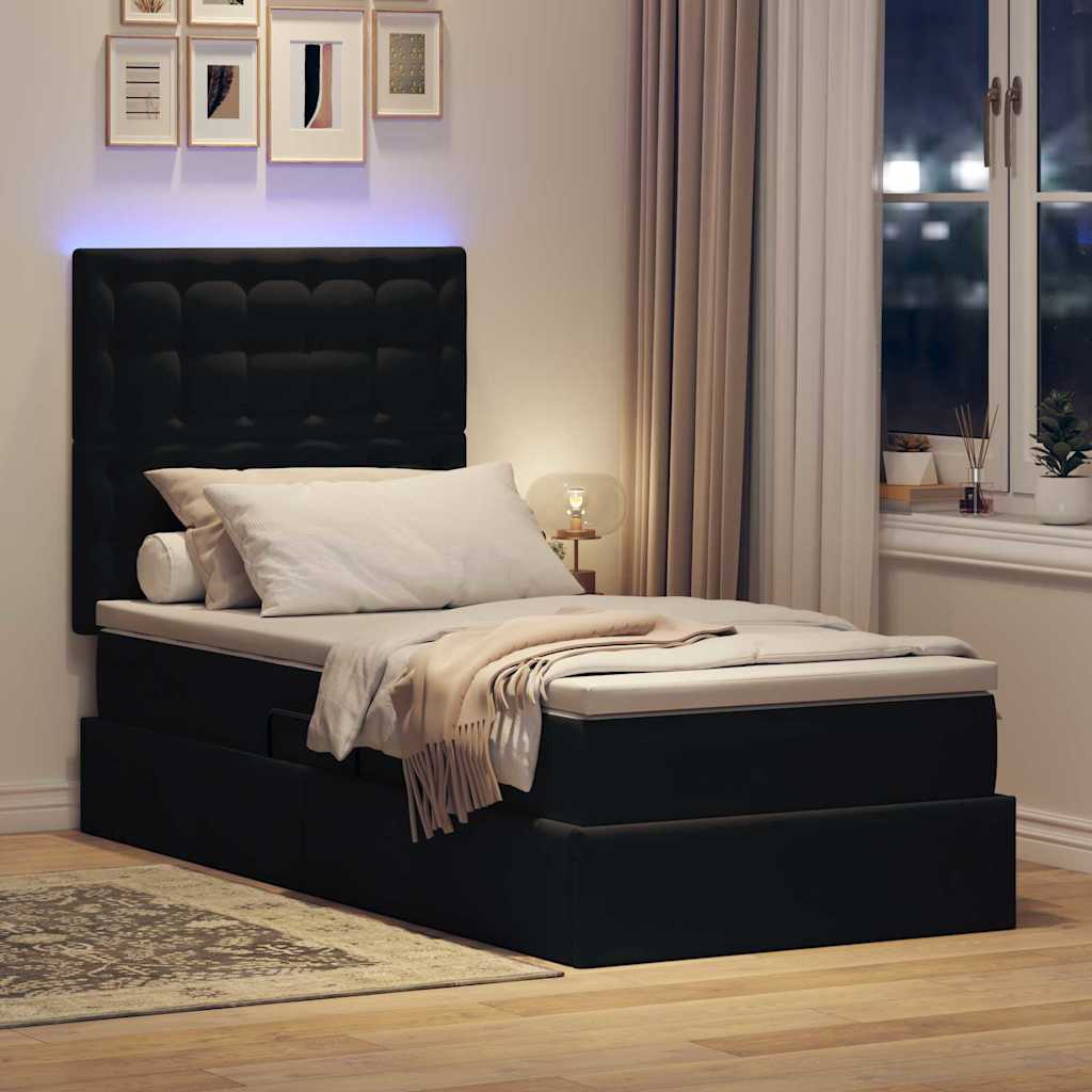 Bett mit Stauraum und LED mit LED Schwarz 100 x 200 cm Samt