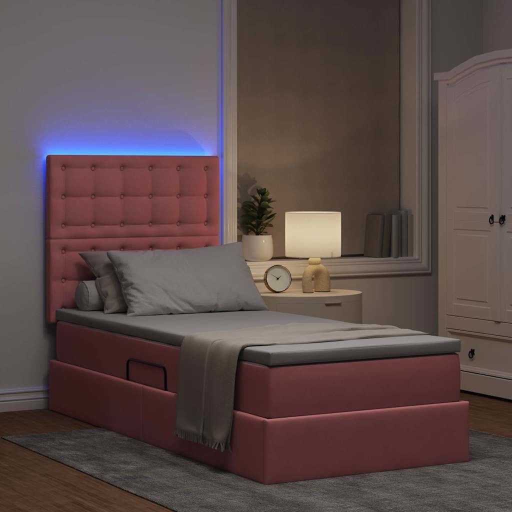 Bett mit Stauraum und LED mit Matratze Rosa 100 x 200 cm Samt