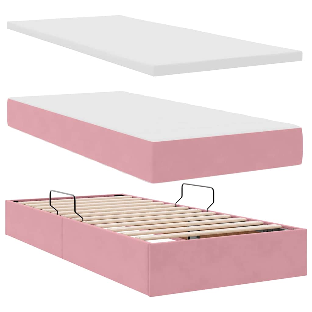 Bett mit Stauraum und LED mit Matratze Rosa 100 x 200 cm Samt