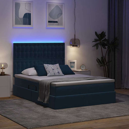 Bett mit Stauraum und LED mit LED Dunkelblau 140 x 200 cm Samt