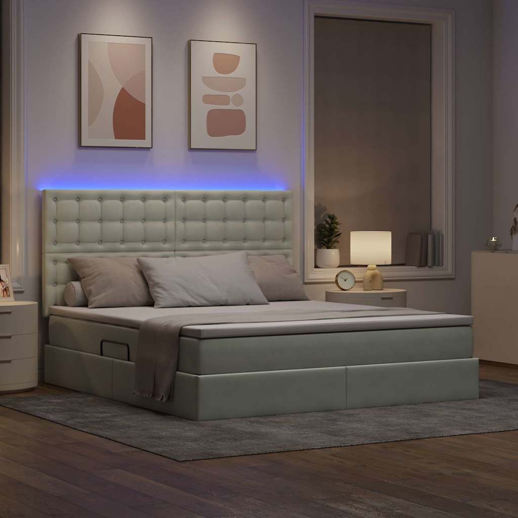 Bett mit Stauraum und LED mit LED Hellgrau 160 x 200 cm Samt