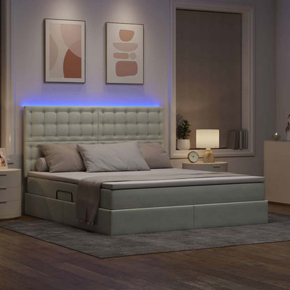 Bett mit Stauraum und LED mit LED Hellgrau 160 x 200 cm Samt