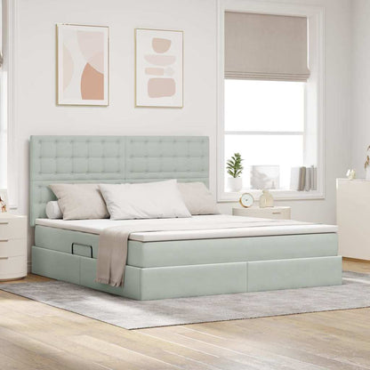 Bett mit Stauraum und LED mit LED Hellgrau 160 x 200 cm Samt