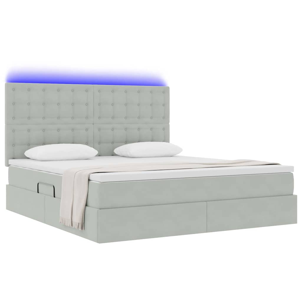 Bett mit Stauraum und LED mit LED Hellgrau 160 x 200 cm Samt