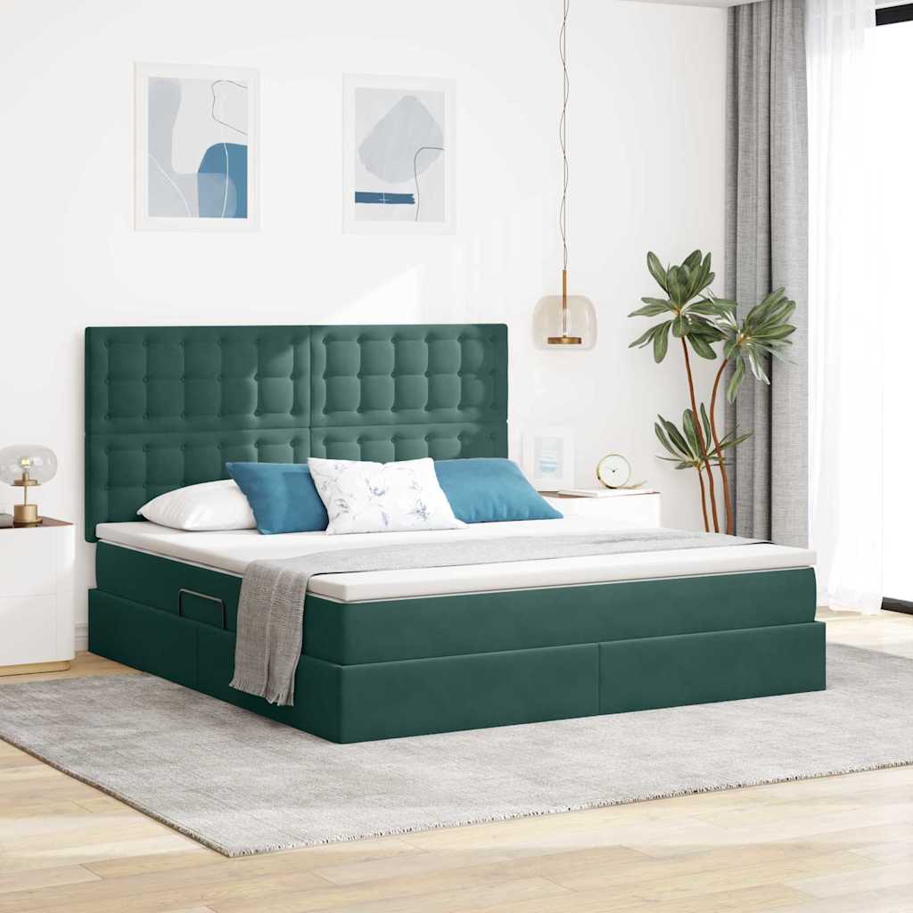 vidaXL Bett mit Stauraum und LED mit LED Dunkelgrün 160 x 200 cm Samt