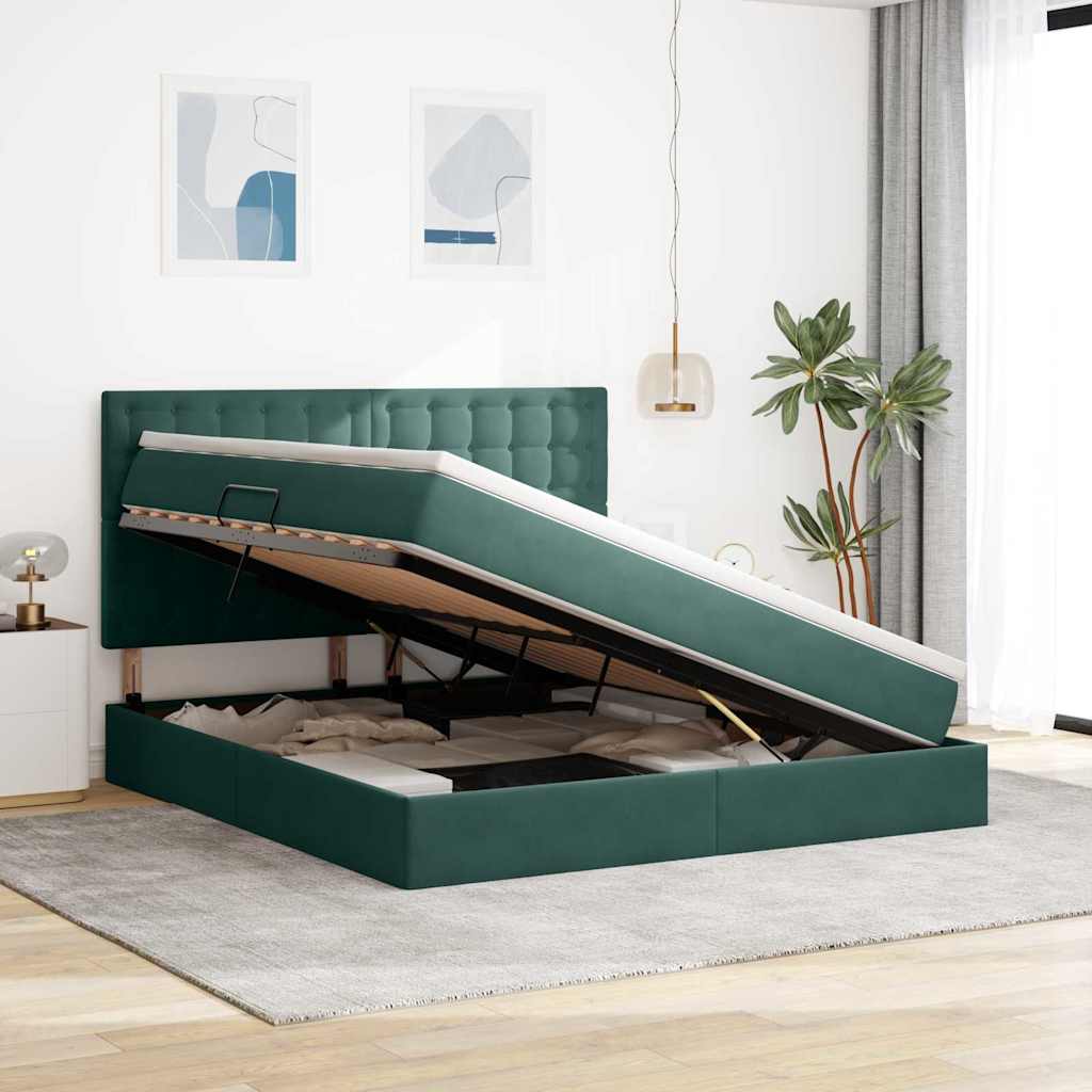 vidaXL Bett mit Stauraum und LED mit LED Dunkelgrün 160 x 200 cm Samt