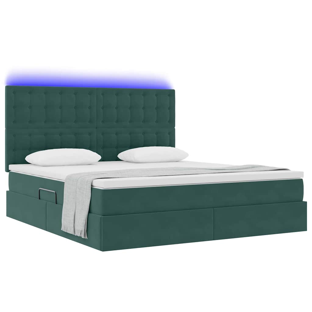 vidaXL Bett mit Stauraum und LED mit LED Dunkelgrün 160 x 200 cm Samt