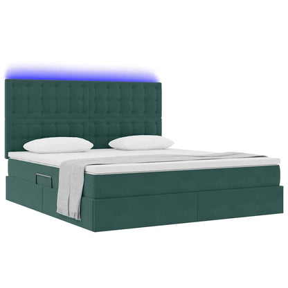 vidaXL Bett mit Stauraum und LED mit LED Dunkelgrün 160 x 200 cm Samt