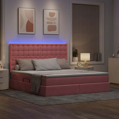 vidaXL Bett mit Stauraum und LED mit Matratze Rosa 160 x 200 cm Samt