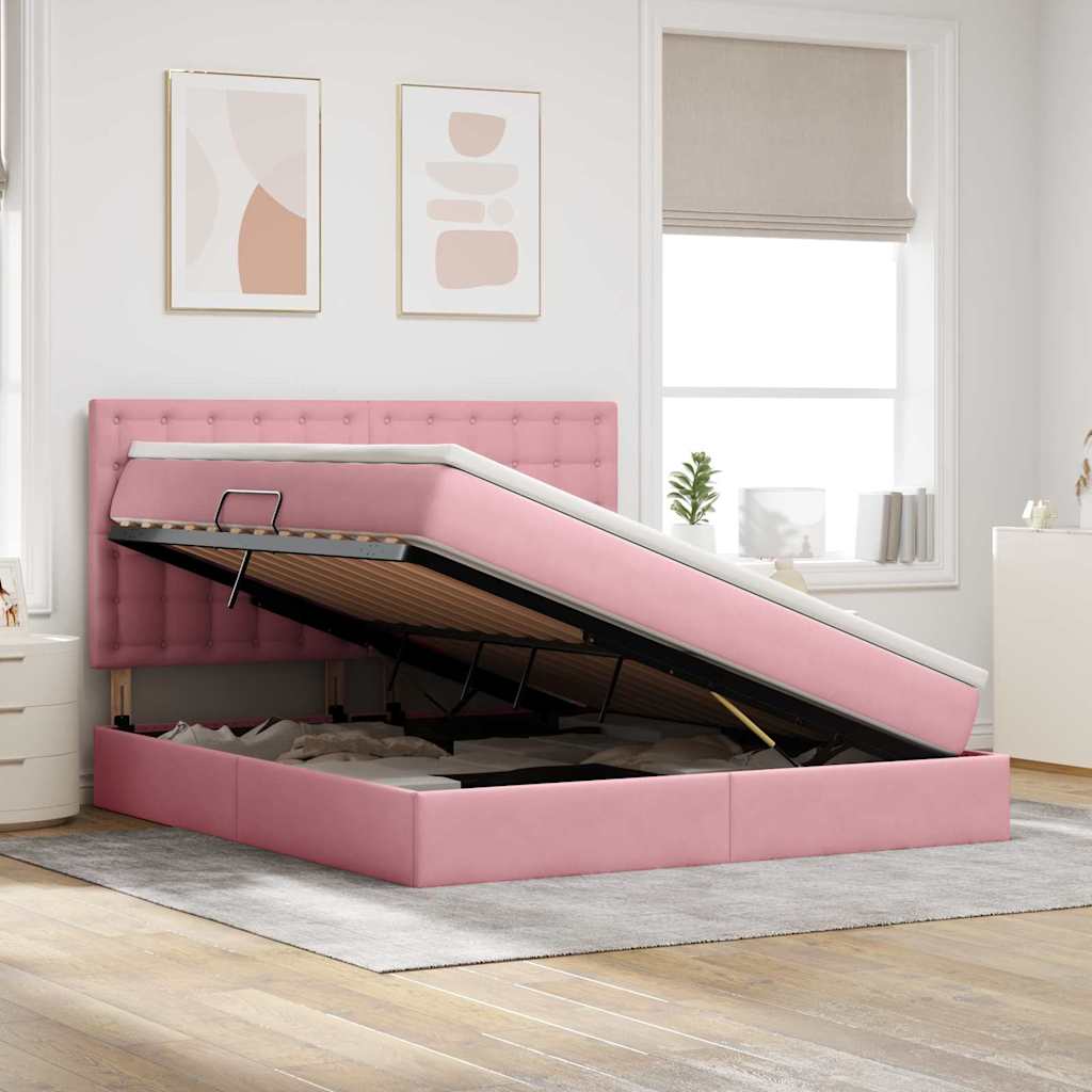 vidaXL Bett mit Stauraum und LED mit Matratze Rosa 160 x 200 cm Samt