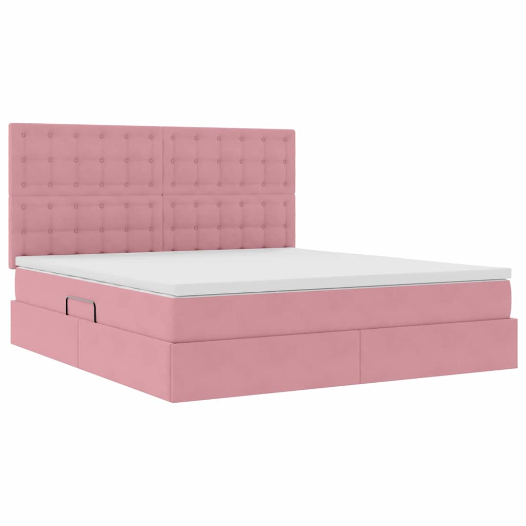 vidaXL Bett mit Stauraum und LED mit Matratze Rosa 160 x 200 cm Samt
