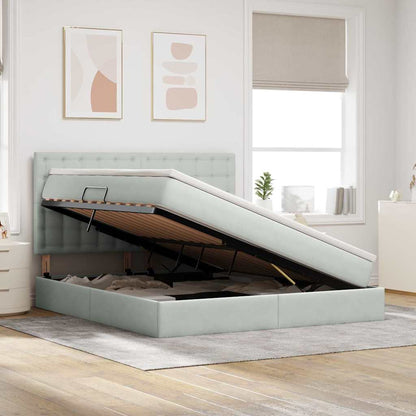 Bett mit Stauraum und LED mit LED Hellgrau 180 x 200 cm Samt