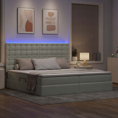 Bett mit Stauraum und LED mit LED Hellgrau 200 x 200 cm Samt