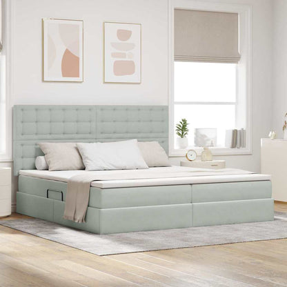 Bett mit Stauraum und LED mit LED Hellgrau 200 x 200 cm Samt