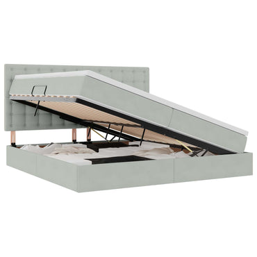 vidaXL Bett mit Stauraum und LED mit LED Hellgrau 200 x 200 cm Samt
