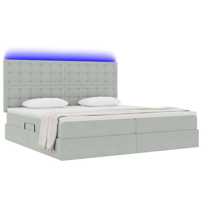 Bett mit Stauraum und LED mit LED Hellgrau 200 x 200 cm Samt