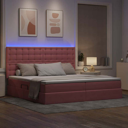 Bett mit Stauraum und LED mit Matratze Rosa 200 x 200 cm Samt