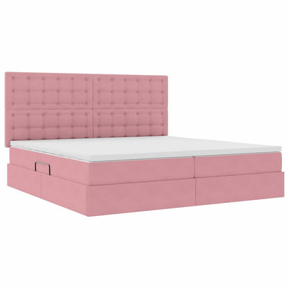 Bett mit Stauraum und LED mit Matratze Rosa 200 x 200 cm Samt