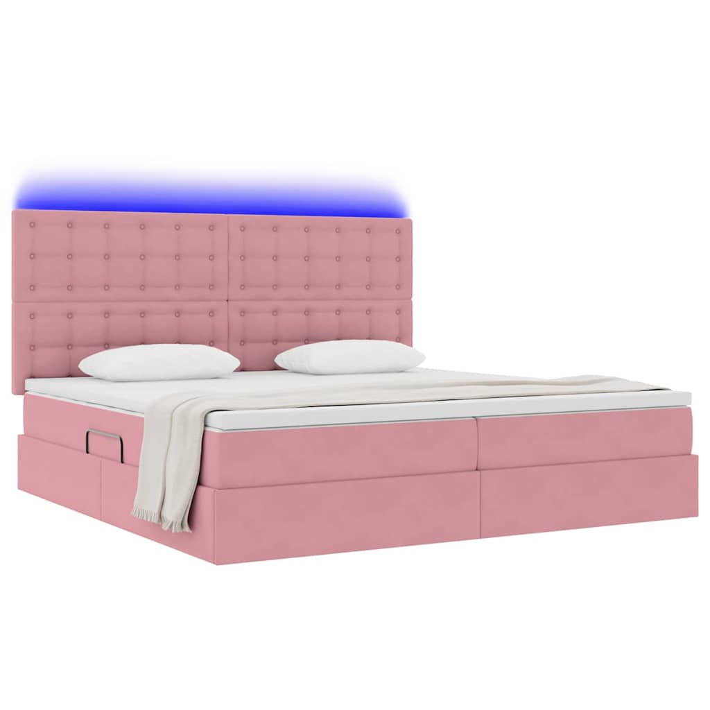 Bett mit Stauraum und LED mit Matratze Rosa 200 x 200 cm Samt