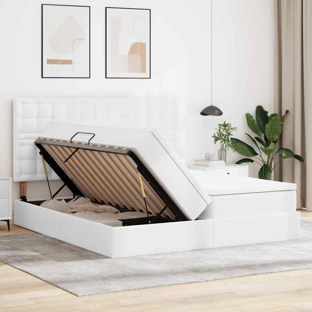 Bett mit Stauraum und LED Reinweiß 180 x 200 cm Kunstleder