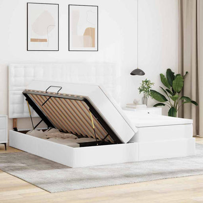 Bett mit Stauraum und LED Reinweiß 180 x 200 cm Kunstleder