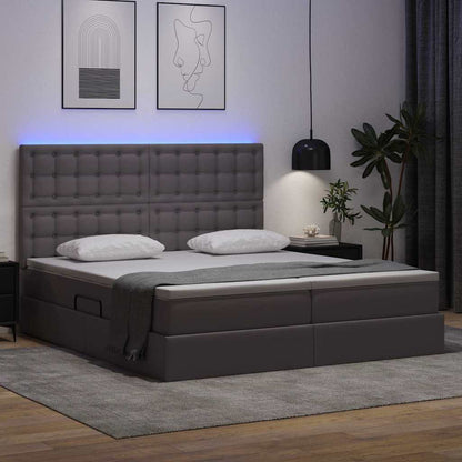 Bett mit Stauraum und LED Grau 180 x 200 cm Kunstleder