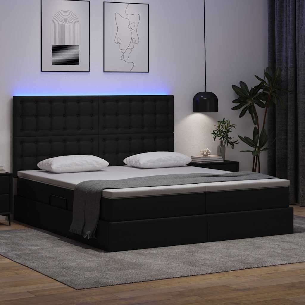 vidaXL Lit avec rangement et LED Noir 200 x 200 cm Similicuir