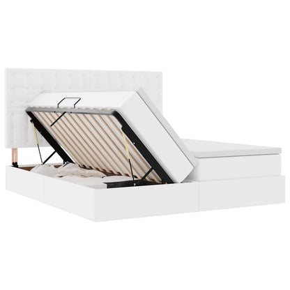 Bett mit Stauraum und LED Reinweiß 200 x 200 cm Kunstleder
