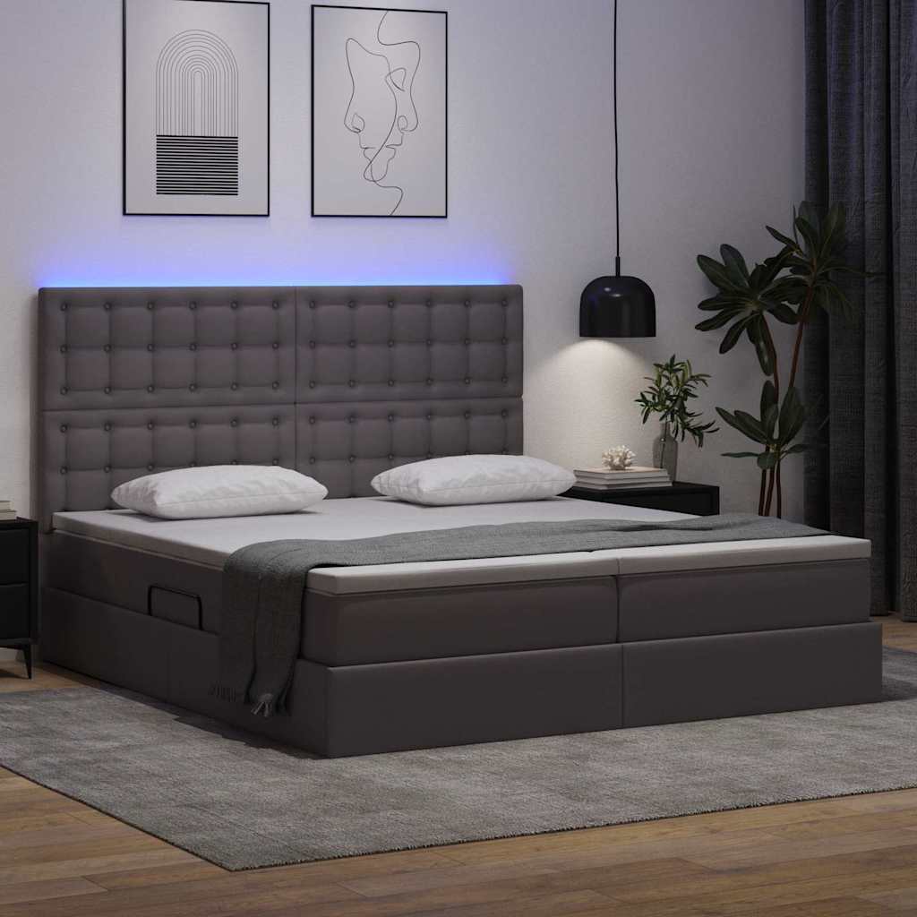 vidaXL Lit avec rangement et LED Gris 200 x 200 cm Similicuir