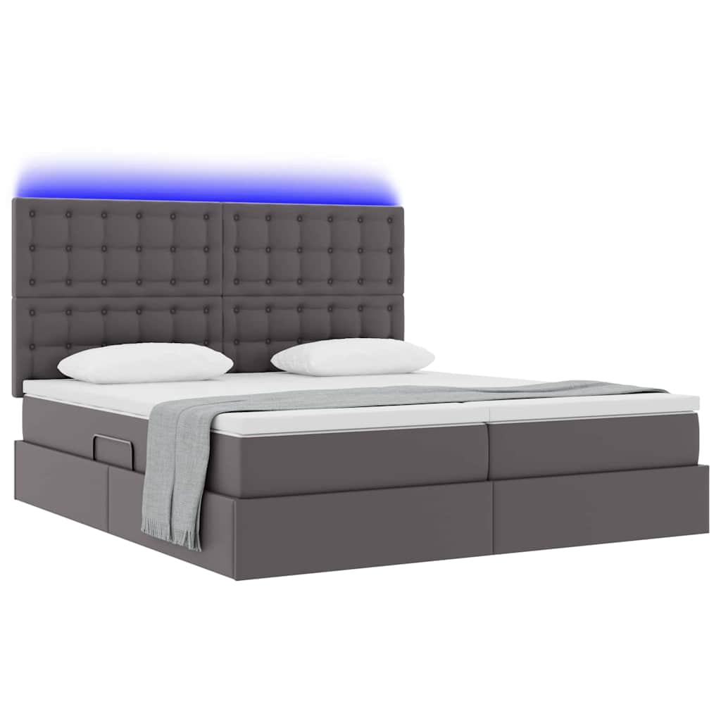 vidaXL Lit avec rangement et LED Gris 200 x 200 cm Similicuir
