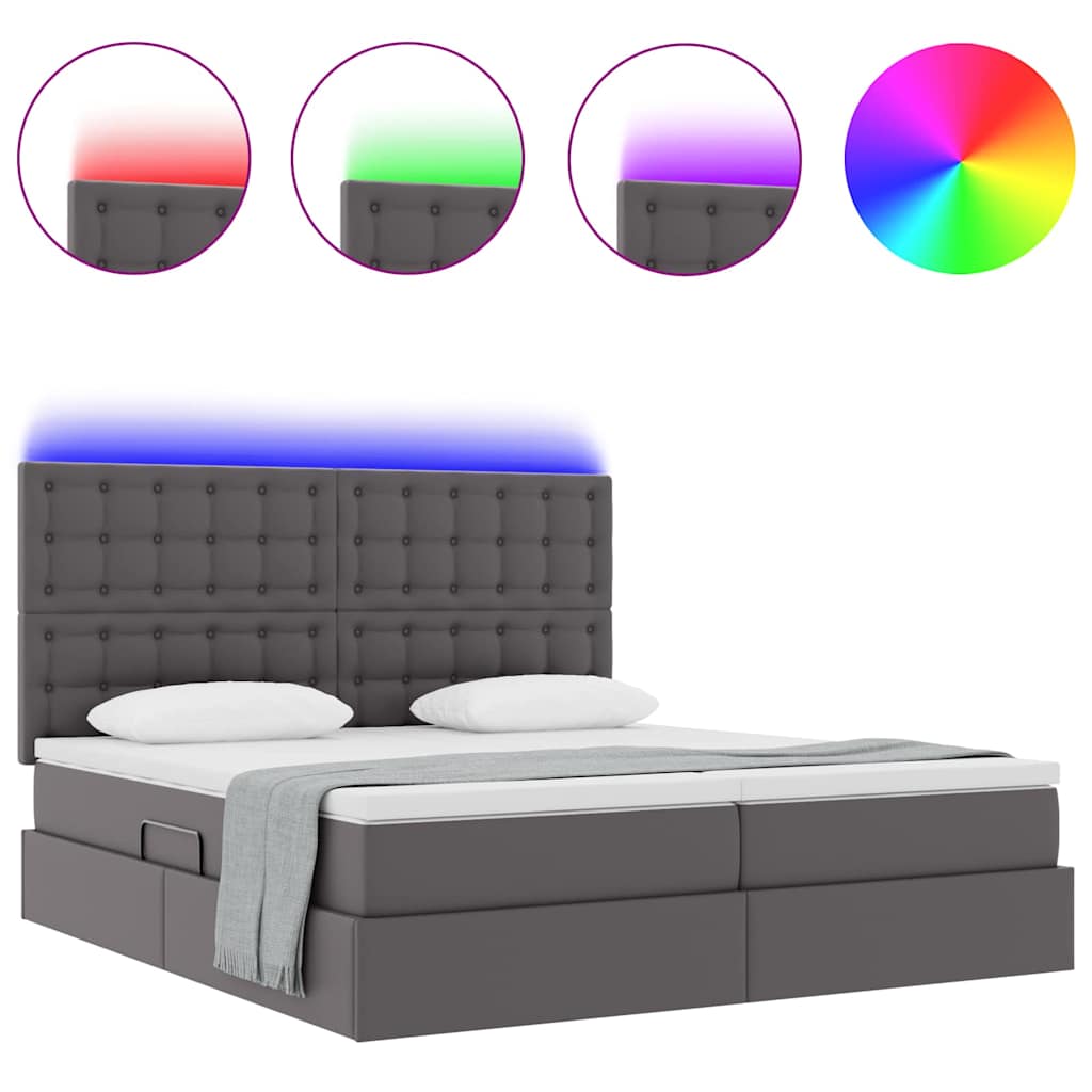 vidaXL Lit avec rangement et LED Gris 200 x 200 cm Similicuir
