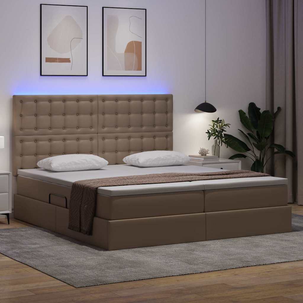 vidaXL Lit avec rangement et LED cappuccino 200 x 200 cm similicuir