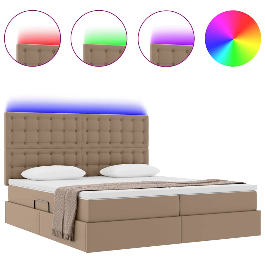 vidaXL Lit avec rangement et LED cappuccino 200 x 200 cm similicuir