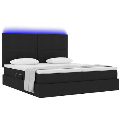 Bett mit LED-Lichtleisten Schwarz 180 x 200 cm Stoff