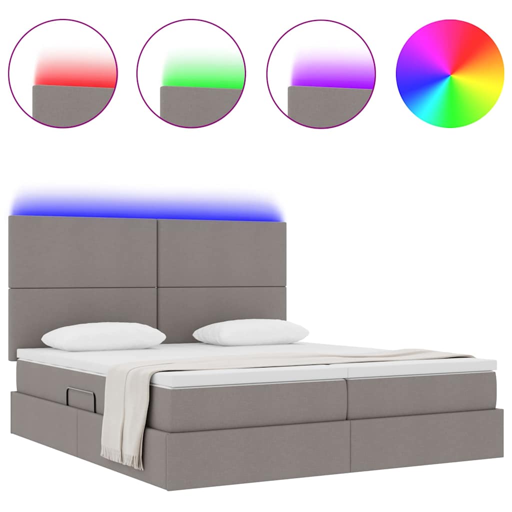 Bett mit LED-Lichtleisten mit Kopfteil Taupe 180 x 200 cm Stoff