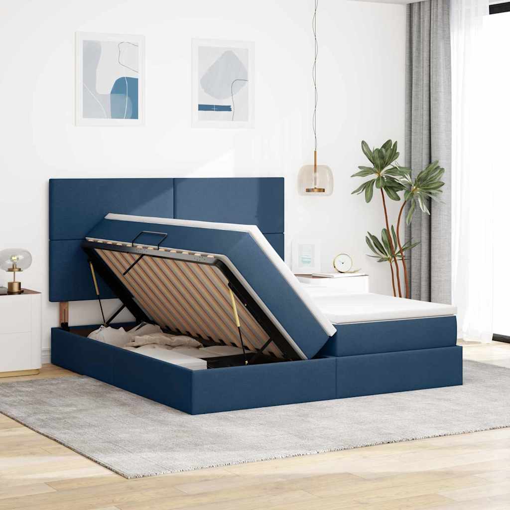 vidaXL Bett mit LED-Lichtleisten mit Kopfteil Blau 180 x 200 cm Stoff