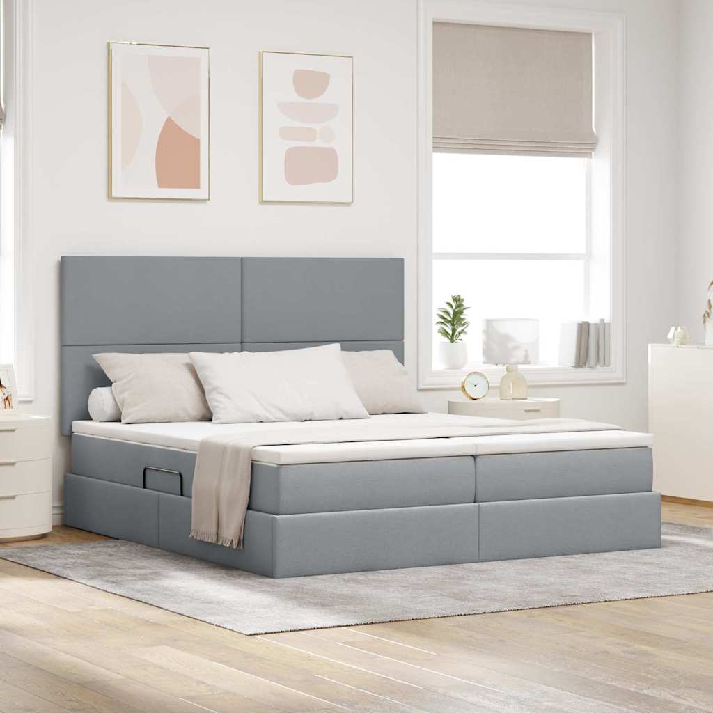 vidaXL Bett mit LED-Lichtleisten Hellgrau 200 x 200 cm Stoff