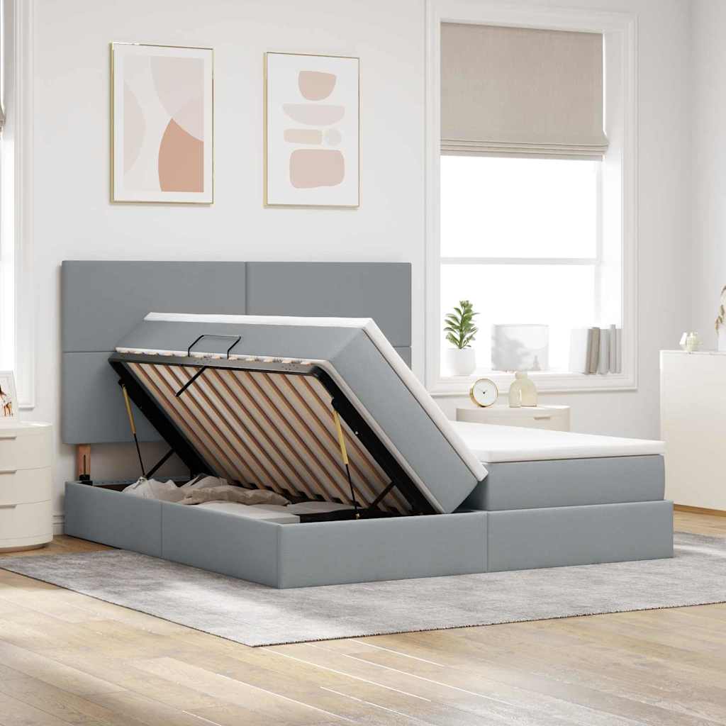 vidaXL Bett mit LED-Lichtleisten Hellgrau 200 x 200 cm Stoff