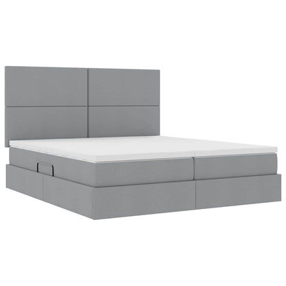 vidaXL Bett mit LED-Lichtleisten Hellgrau 200 x 200 cm Stoff